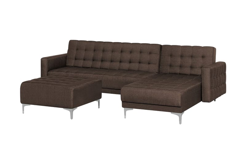 Hjørnesofa V med sovefunksjon + fotskammel ABERDEEN - Brun - Møbler - Sofaer - Sovesofaer - Hjørnesovesofa