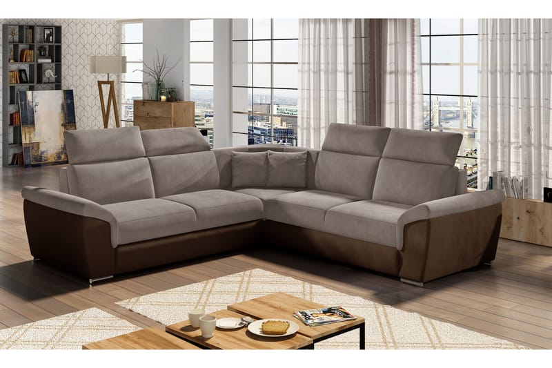 Hjørnesovesofa Azonaz - Beige|Brun - Hjørnesovesofa