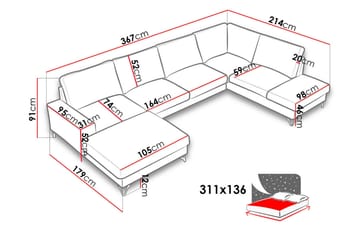 Hjørnesovesofa Flavio 367x214x91 cm - Møbler - Sofaer - Sovesofaer - Hjørnesovesofa