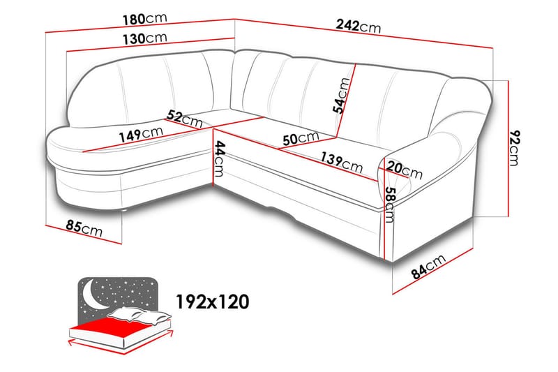 Hjørnesovesofa Kalandra 242x180x92 cm - Hjørnesovesofa