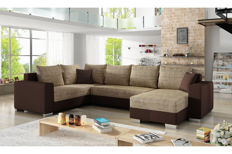 Hjørnesovesofa Sase med Divan - Beige/Brun - Hjørnesovesofa