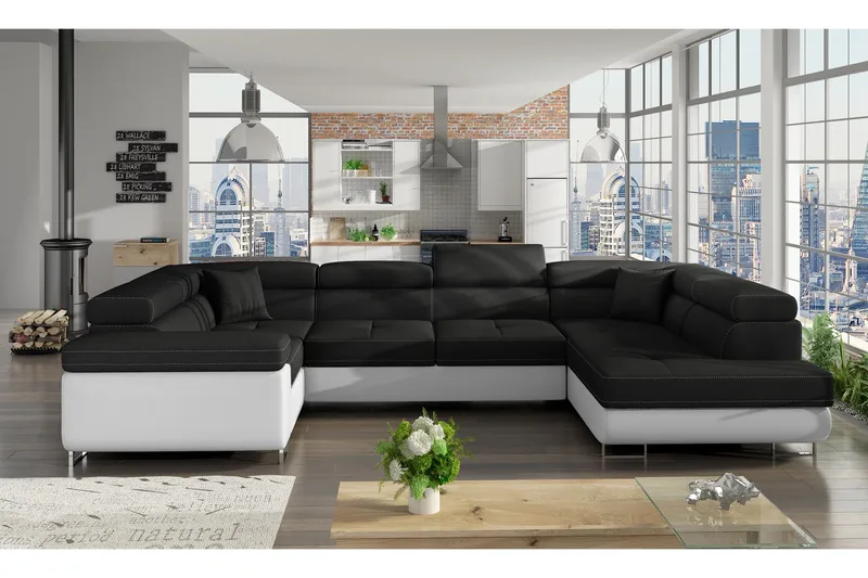 Hjørnesovesofa Villatuerta, Svart|Hvit