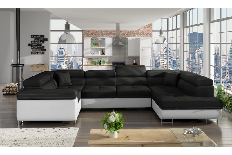 Hjørnesovesofa Villatuerta, Svart|Hvit