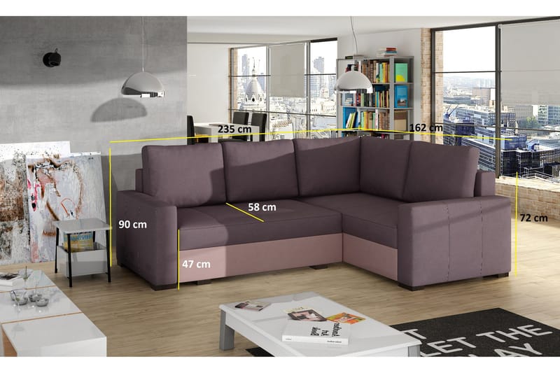 Irfan Hjørnesovesofa med Divan - Grå/Svart - Møbler - Sofaer - Sovesofaer - Hjørnesovesofa