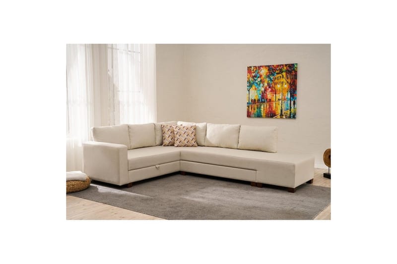 Hjørnesovesofa Iroulport Arzilla Høyre Krem - Krem - Møbler - Sofaer - Sovesofaer - Hjørnesovesofa