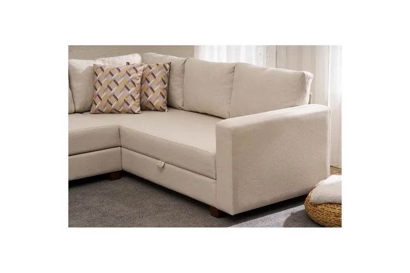 Hjørnesovesofa Iroulport Arzilla Venstre Krem - Krem - Møbler - Sofaer - Sovesofaer - Hjørnesovesofa