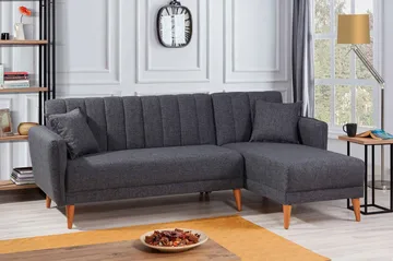 Jenick 3-seter Høyre L-formet Hjørnesovesofa i Stoff - Antrasitt - Møbler - Sofaer - Sovesofaer - Sovesofa divan