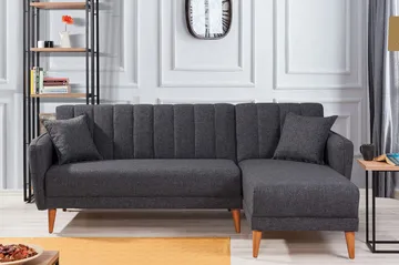 Jenick 3-seter Høyre L-formet Hjørnesovesofa i Stoff - Antrasitt - Møbler - Sofaer - Sovesofaer - Sovesofa divan