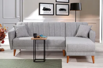 Jenick 3-seter Høyre L-formet Hjørnesovesofa i Stoff - Grå - Møbler - Sofaer - Sovesofaer - Sovesofa divan