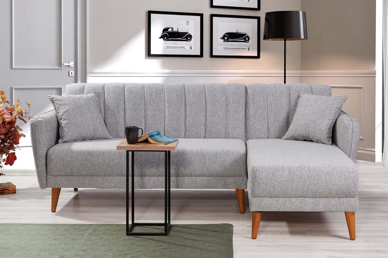 Jenick 3-seter Høyre L-formet Hjørnesovesofa i Stoff - Grå - Møbler - Sofaer - Sovesofaer - Sovesofa divan