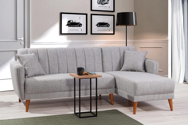 Jenick 3-seter Høyre L-formet Hjørnesovesofa i Stoff - Grå - Møbler - Sofaer - Sovesofaer - Sovesofa divan