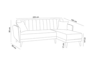 Jenick 3-seter Høyre L-formet Hjørnesovesofa i Stoff - Grå - Møbler - Sofaer - Sovesofaer - Sovesofa divan