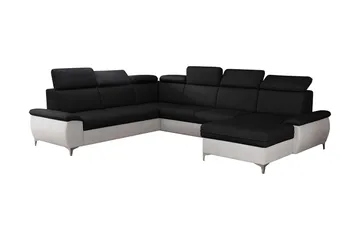Karkula Høyre Hjørnesovesofa Utrekkbar 128x275 cm med Oppbevaring i Stoff - Hvit|Svart - Møbler - Sofaer - Sovesofaer - Hjørnesovesofa