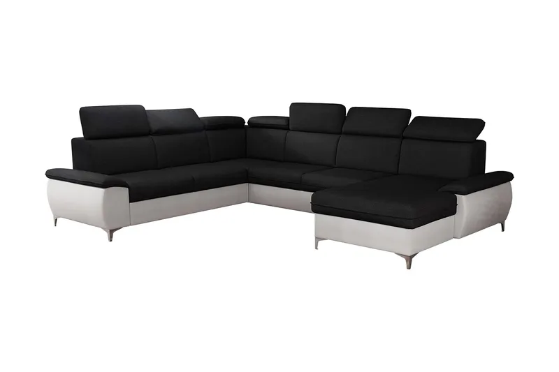 Karkula Høyre Hjørnesovesofa Utrekkbar 128x275 cm med Oppbevaring i Stoff, Hvit|Svart