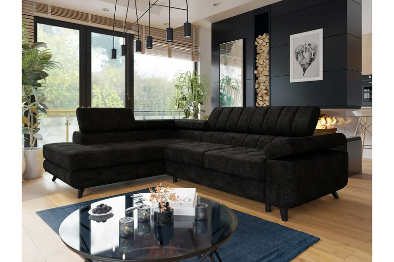 Kintore 3-sits Hörnbäddsoffa Black - Møbler - Sofaer - Sovesofaer - Hjørnesovesofa