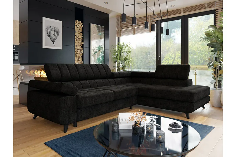 Kintore 3-sits Hörnbäddsoffa Black - Møbler - Sofaer - Sovesofaer - Hjørnesovesofa