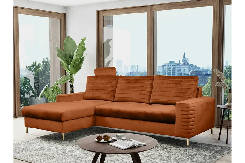 Kintore 3-sits Hörnbäddsoffa Dark Orange - Møbler - Sofaer - Sovesofaer - Hjørnesovesofa