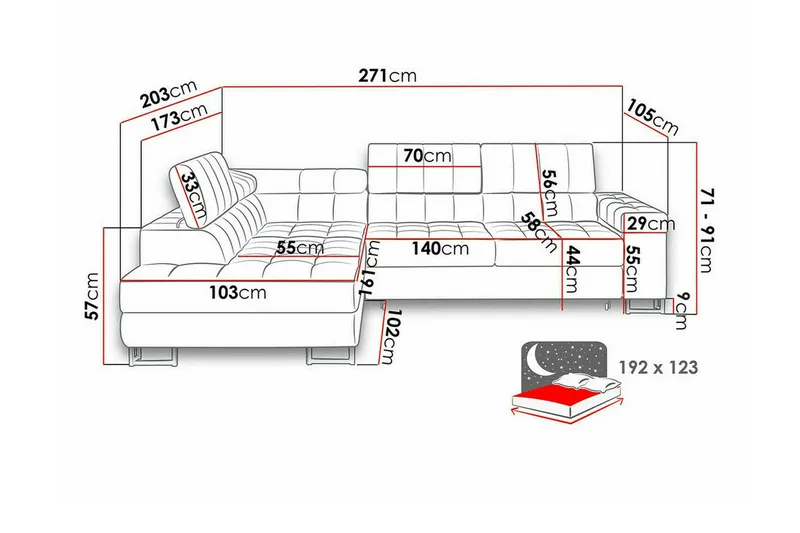 Kintore 3-sits Hörnbäddsoffa Dark red - Møbler - Sofaer - Sovesofaer - Hjørnesovesofa