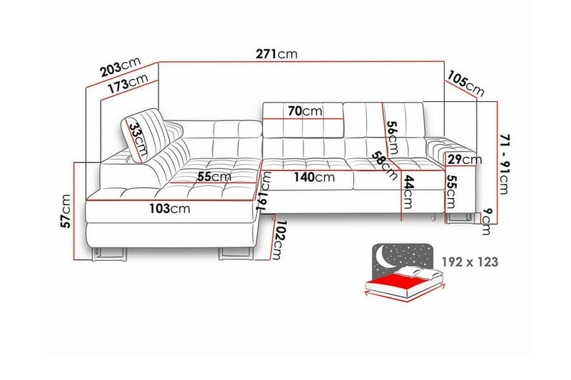 Kintore 3-sits Hörnbäddsoffa Ljusgrå - Møbler - Sofaer - Sovesofaer - Hjørnesovesofa
