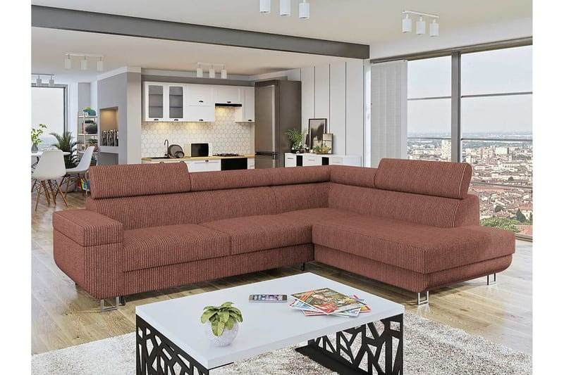 Kintore 3-sits Hörnbäddsoffa NO_BRAND Brown - Møbler - Sofaer - Sovesofaer - Hjørnesovesofa