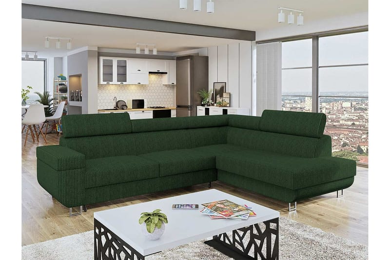 Kintore 3-sits Hörnbäddsoffa NO_BRAND Dark green - Møbler - Sofaer - Sovesofaer - Hjørnesovesofa