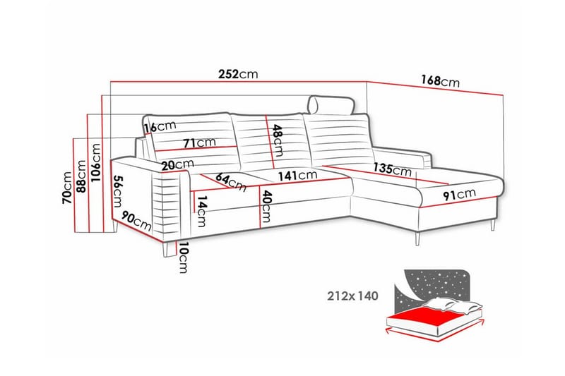 Kintore 3-sits Hörnbäddsoffa NO_BRAND Dark yellow - Møbler - Sofaer - Sovesofaer - Hjørnesovesofa