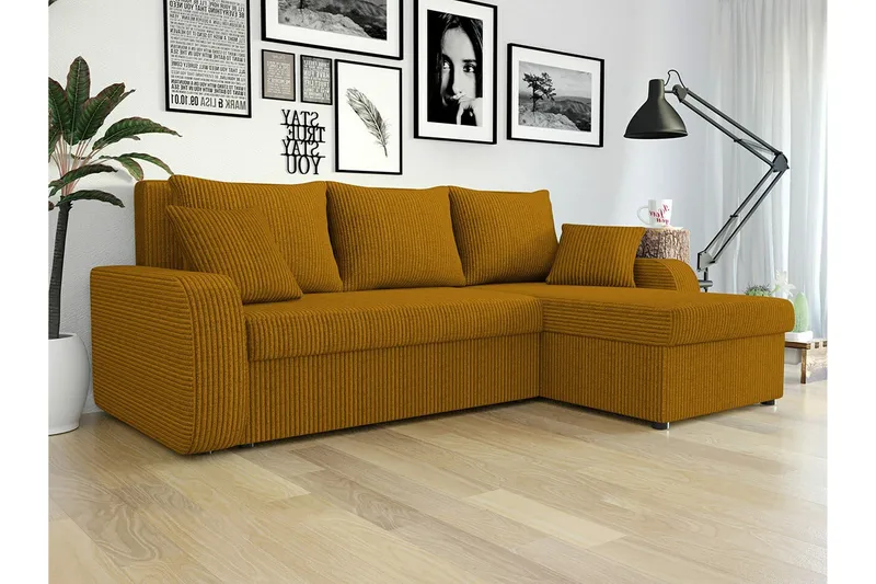 Kintore 3-sits Hörnbäddsoffa NO_BRAND Dark yellow - Møbler - Sofaer - Sovesofaer - Hjørnesovesofa