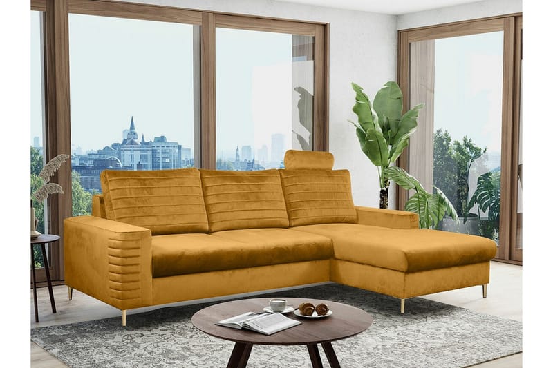 Kintore 3-sits Hörnbäddsoffa NO_BRAND Dark yellow - Møbler - Sofaer - Sovesofaer - Hjørnesovesofa