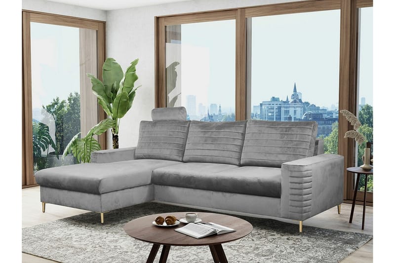 Kintore 3-sits Hörnbäddsoffa NO_BRAND Ljusgrå - Møbler - Sofaer - Sovesofaer - Hjørnesovesofa