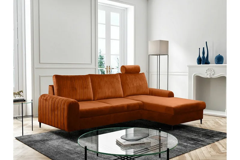 Kintore 3-sits Hörnbäddsoffa NO_BRAND Orange - Møbler - Sofaer - Sovesofaer - Hjørnesovesofa