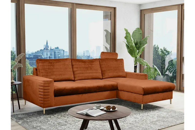 Kintore 3-sits Hörnbäddsoffa NO_BRAND Orange - Møbler - Sofaer - Sovesofaer - Hjørnesovesofa