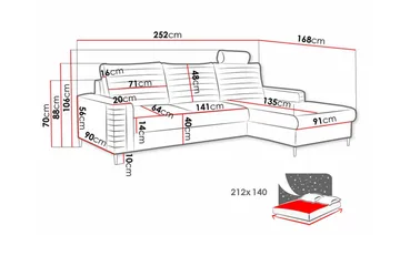 Kintore 3-sits Hörnbäddsoffa NO_BRAND Orange - Møbler - Sofaer - Sovesofaer - Hjørnesovesofa