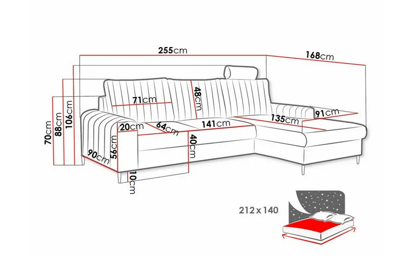 Kintore 3-sits Hörnbäddsoffa NO_BRAND Yellow - Møbler - Sofaer - Sovesofaer - Hjørnesovesofa