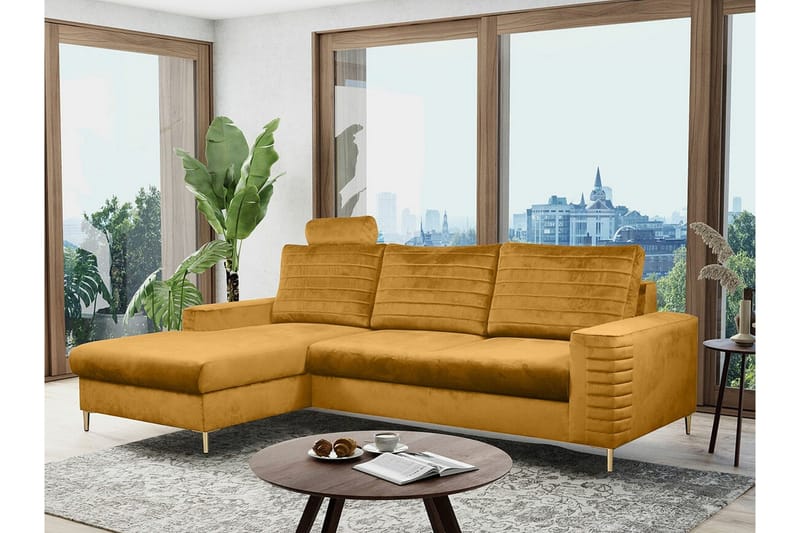 Kintore 3-sits Hörnbäddsoffa NO_BRAND Yellow - Møbler - Sofaer - Sovesofaer - Hjørnesovesofa