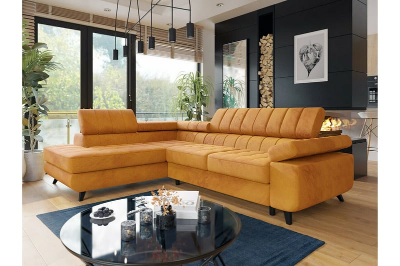 Kintore 3-sits Hörnbäddsoffa NO_BRAND Yellow - Møbler - Sofaer - Sovesofaer - Hjørnesovesofa