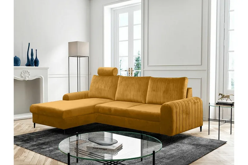 Kintore 3-sits Hörnbäddsoffa NO_BRAND Yellow - Møbler - Sofaer - Sovesofaer - Hjørnesovesofa