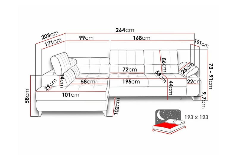 Kintore 3-sits Hörnbäddsoffa NO_BRAND Yellow - Møbler - Sofaer - Sovesofaer - Hjørnesovesofa