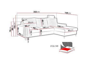 Kintore 3-sits Hörnbäddsoffa NO_BRAND Yellow - Møbler - Sofaer - Sovesofaer - Hjørnesovesofa