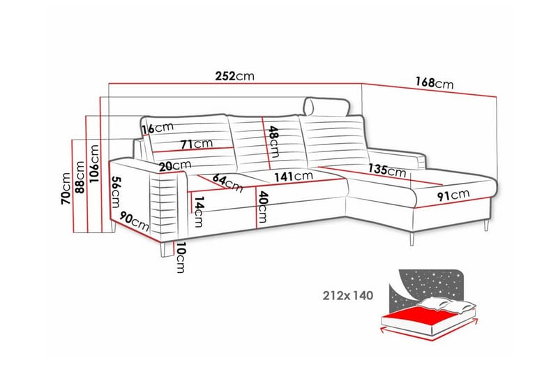 Kintore 3-sits Hörnbäddsoffa NO_BRAND Yellow - Møbler - Sofaer - Sovesofaer - Hjørnesovesofa