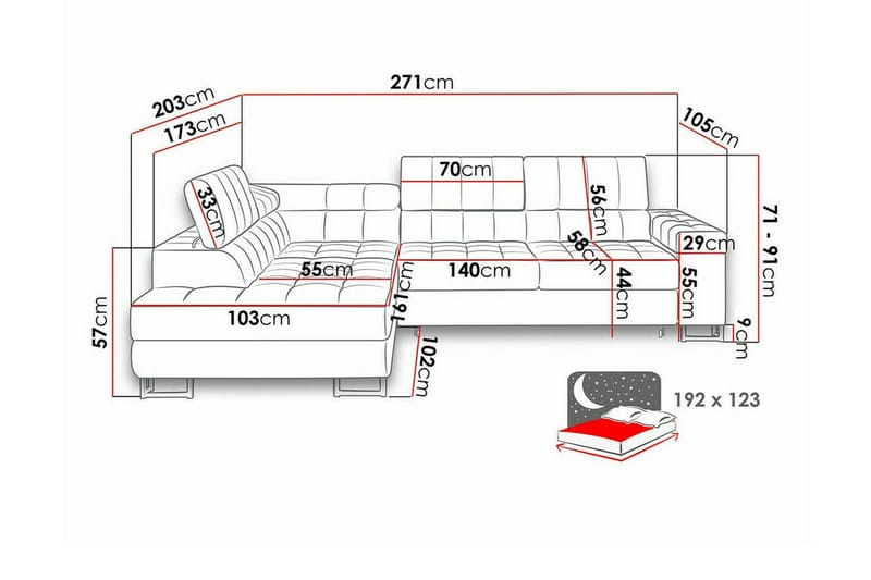 Kintore 3-sits Hörnbäddsoffa Red - Møbler - Sofaer - Sovesofaer - Hjørnesovesofa