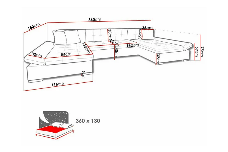 Kintore 4-sits Hörnbäddsoffa NO_BRAND beige - Møbler - Sofaer - Sovesofaer - Sovesofa divan