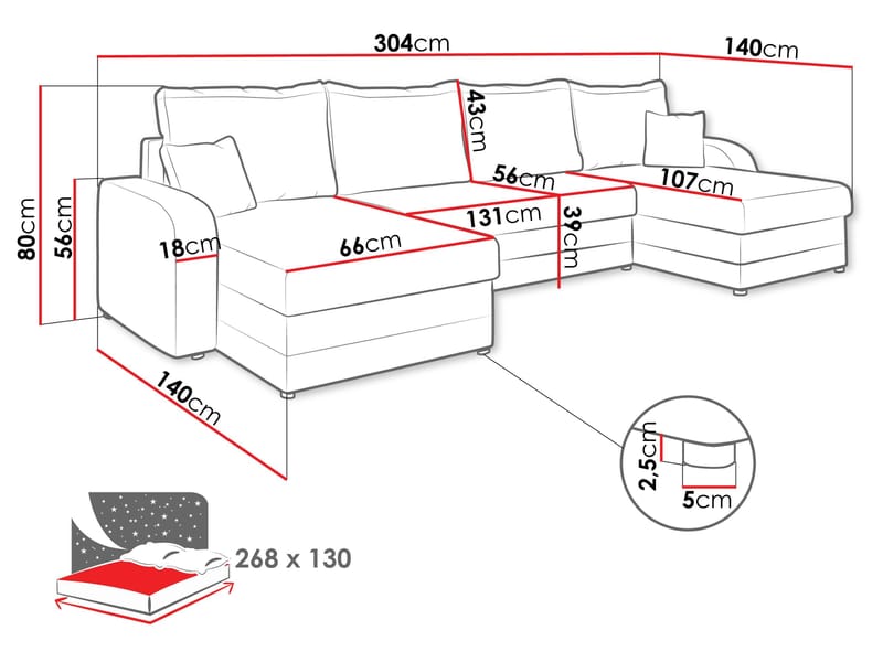 Kintore 4-sits Hörnbäddsoffa NO_BRAND Black/Grey - Møbler - Sofaer - Sovesofaer - Sovesofa divan