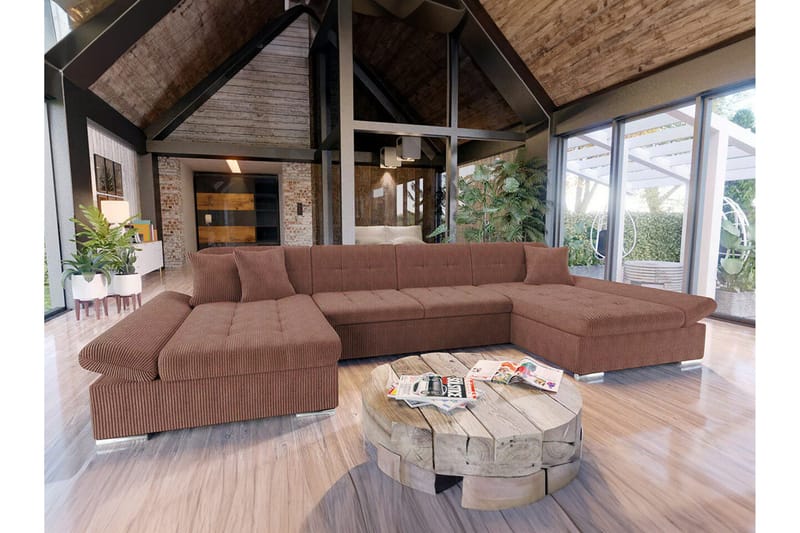 Kintore 4-sits Hörnbäddsoffa NO_BRAND Brown - Møbler - Sofaer - Sovesofaer - Hjørnesovesofa