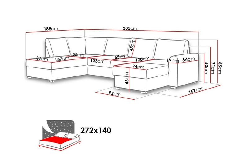 Kintore 4-sits Hörnbäddsoffa NO_BRAND White - Møbler - Sofaer - Sovesofaer - Sovesofa divan