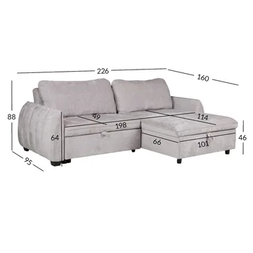 Hjørnesovesofa Klevor - Lys grå - Møbler - Sofaer - Sovesofaer - Hjørnesovesofa