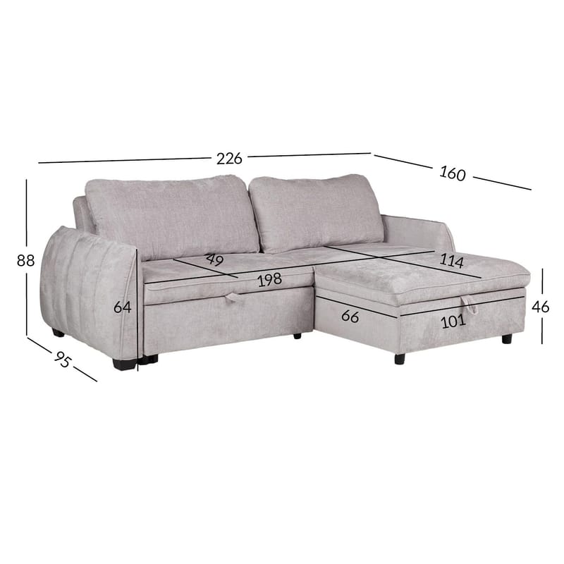 Hjørnesovesofa Klevor - Lys grå - Møbler - Sofaer - Sovesofaer - Hjørnesovesofa