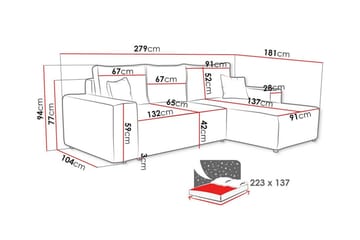 Knocklong 3-seters Hjørnesovesofa - Grå - Møbler - Sofaer - Sovesofaer - Hjørnesovesofa