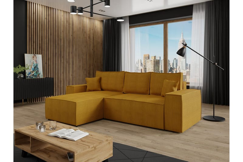 Knocklong 3-seters Hjørnesovesofa - Gul - Møbler - Sofaer - Sovesofaer - Hjørnesovesofa