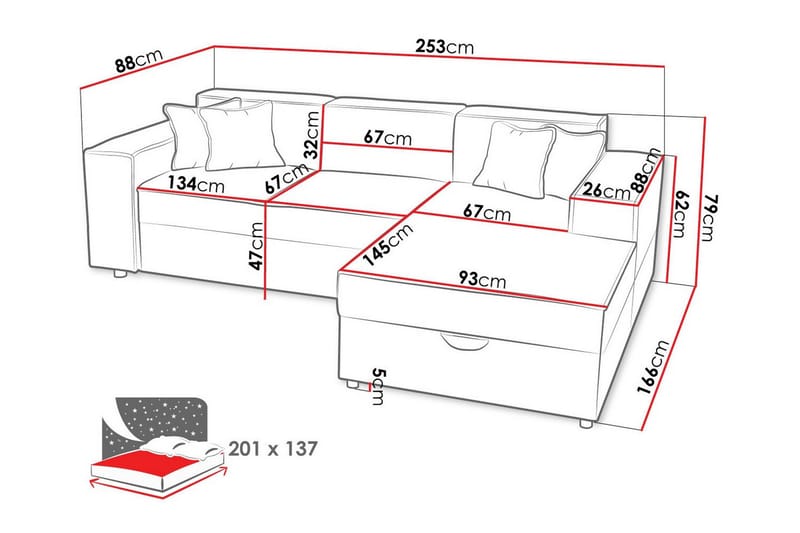 Knocklong 3-seters Hjørnesovesofa - Møbler - Sofaer - Sovesofaer - Hjørnesovesofa