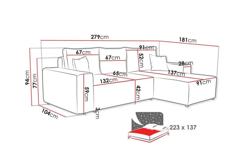 Knocklong 3-sits Hörnbäddsoffa NO_BRAND blue - Møbler - Sofaer - Sovesofaer - Hjørnesovesofa